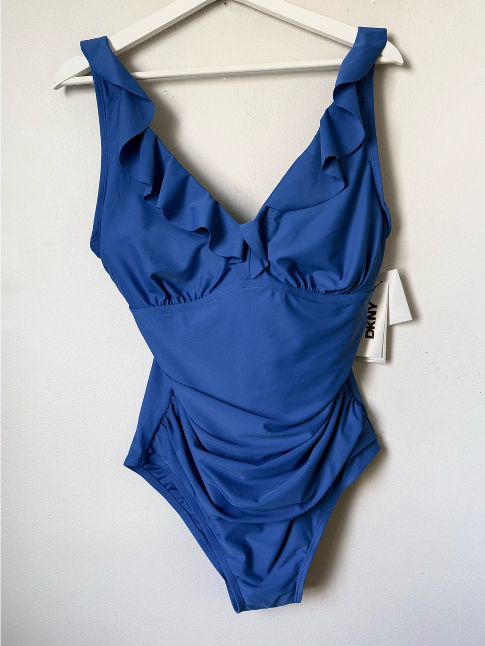 NWT DKNY Blue Ruffle One-Piece Swimsuit